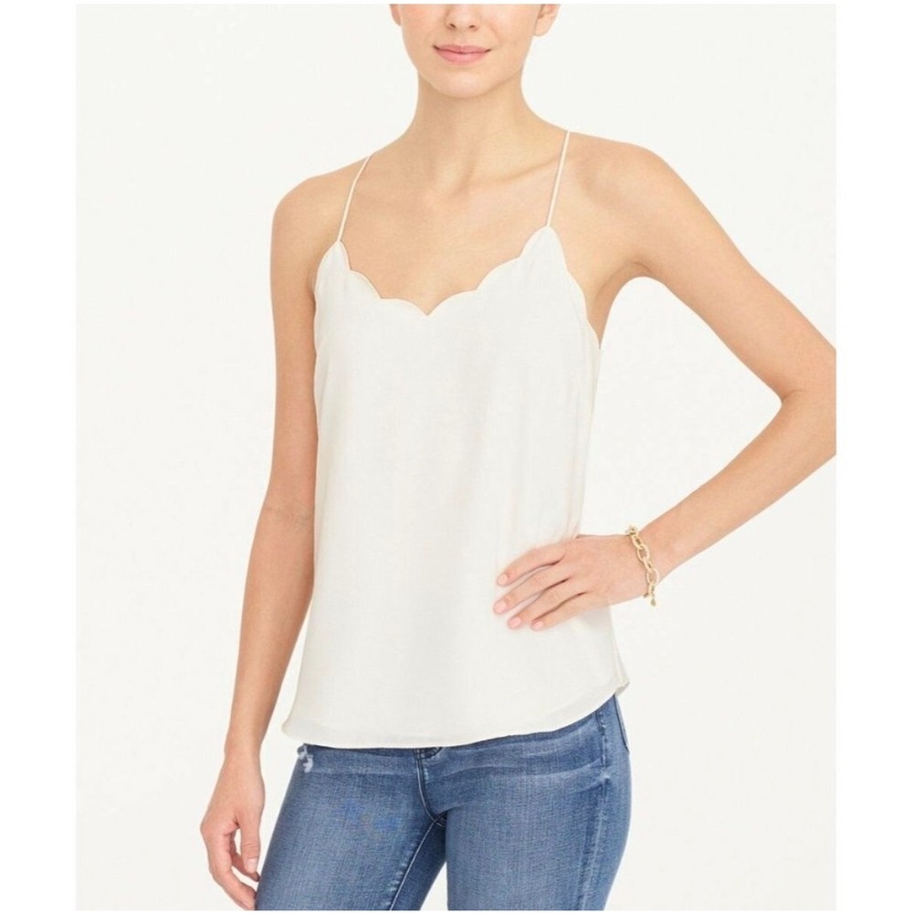 J. Crew Mercantile Women's White Ivory Scalloped Hem Cami Tank Top 0